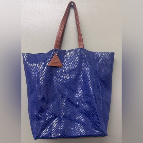 Sorial Handbags - Sorial Blue snakeskin Large Shoulder Rubina Tote Handbag
